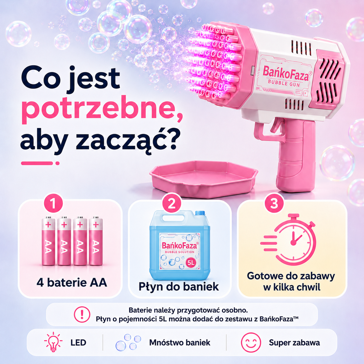 BańkoFaza™ – Pistolet do baniek LED dla dzieci